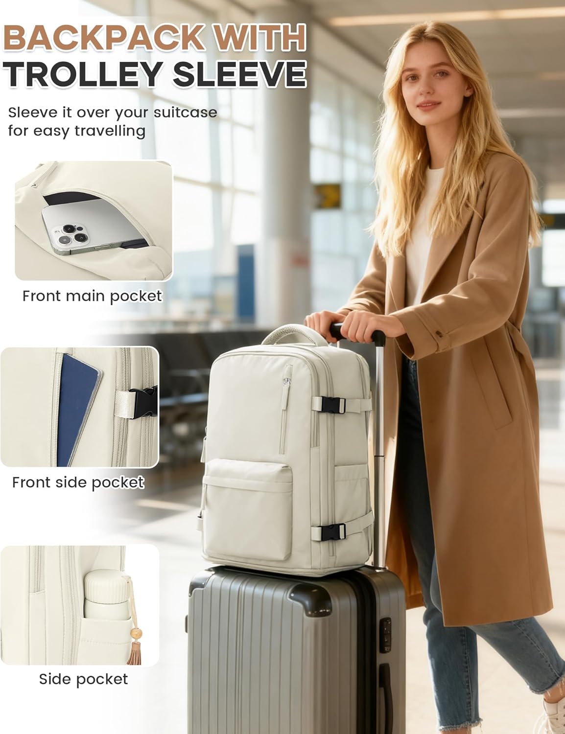 WONHOX Large Travel Backpack Carry on Flight Approved Laptop Work Business Backpack for Women Men