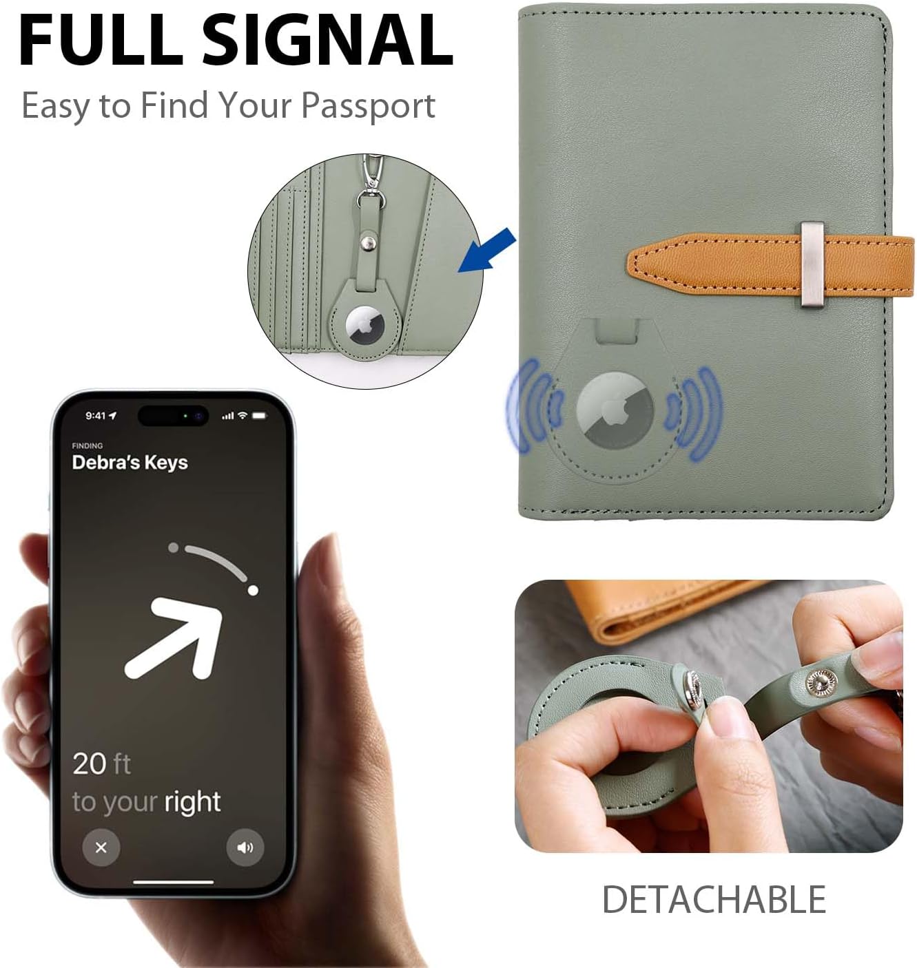 Deziliao Passport wallets, Mulit-purpose RFID Blocking Passport Holder AirTag Wallet, Travel Wallet（Moss Green）