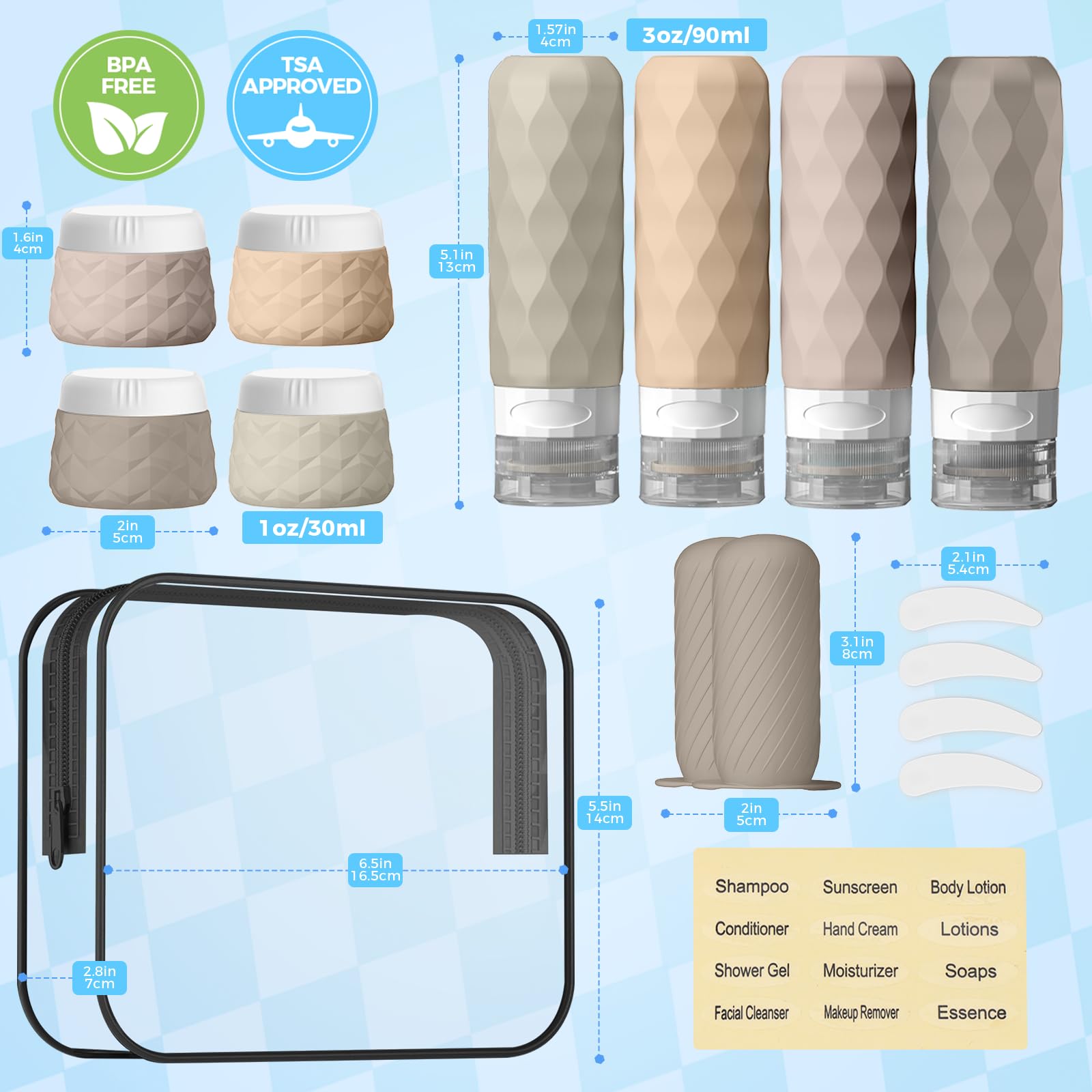 Silevoler 16Pack Travel Bottles for Toiletries, Bottles, Jars, and Covers