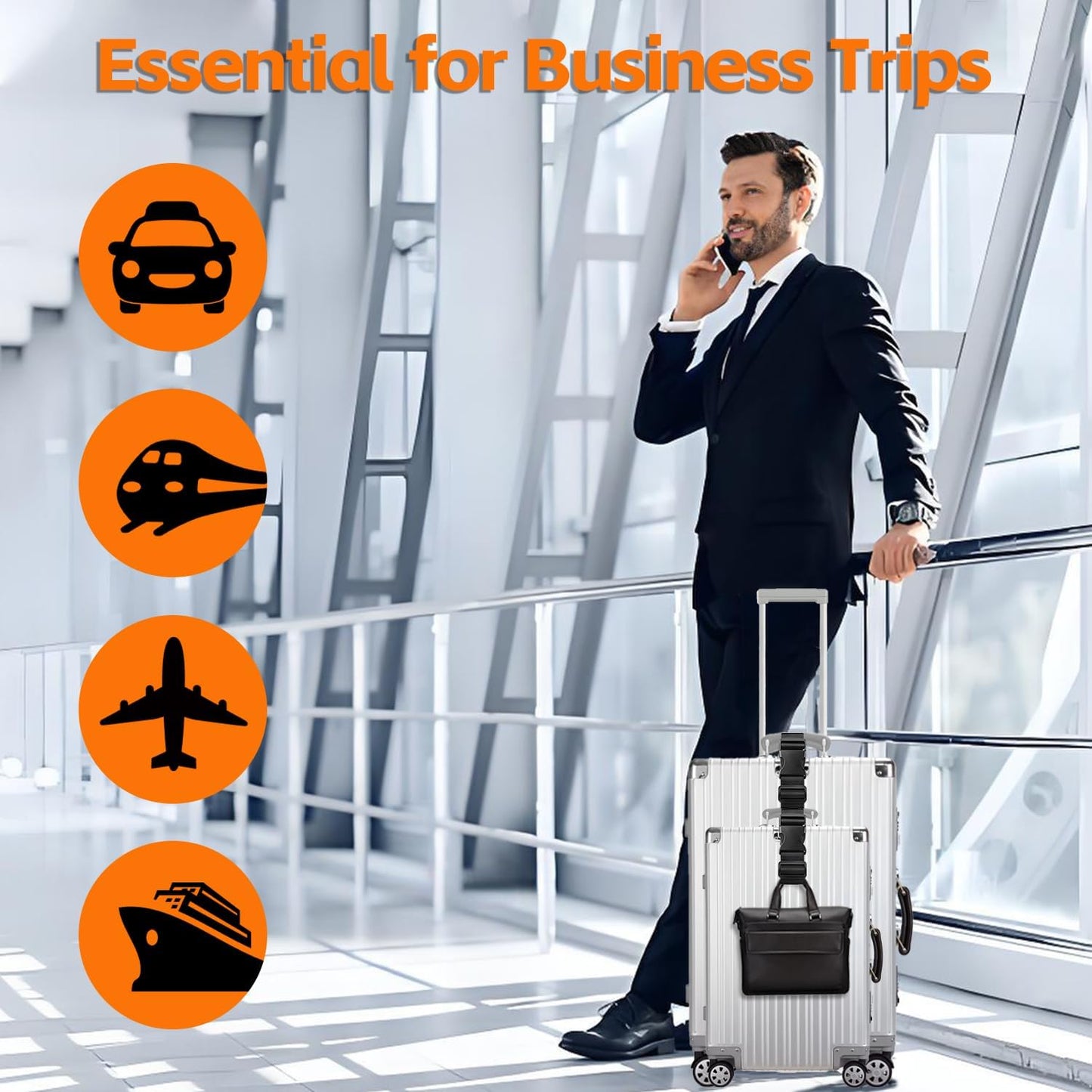 Luggage Straps for Suitcases TSA Approved, Straps with Buckles, Adjustable Luggage Connector Straps for Suitcases - Connect 3 Luggages, Fanny Pack Extender Strap (2pcs Black)