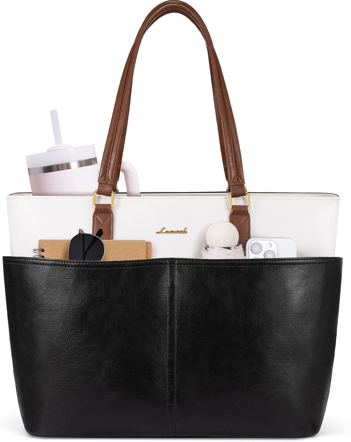 LOVEVOOK Laptop Tote Bag for Women, 17.3 inch Laptop Work Bags for Teacher with Cup Holder