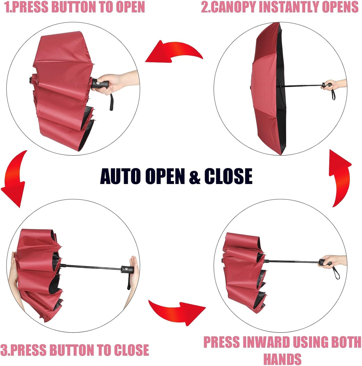 Jexine 6 Pcs Travel Compact Umbrella Automatic Open Close Windproof Small Light Backpack Purse Car Portable Collapsible Umbrella for Rain, Men Women