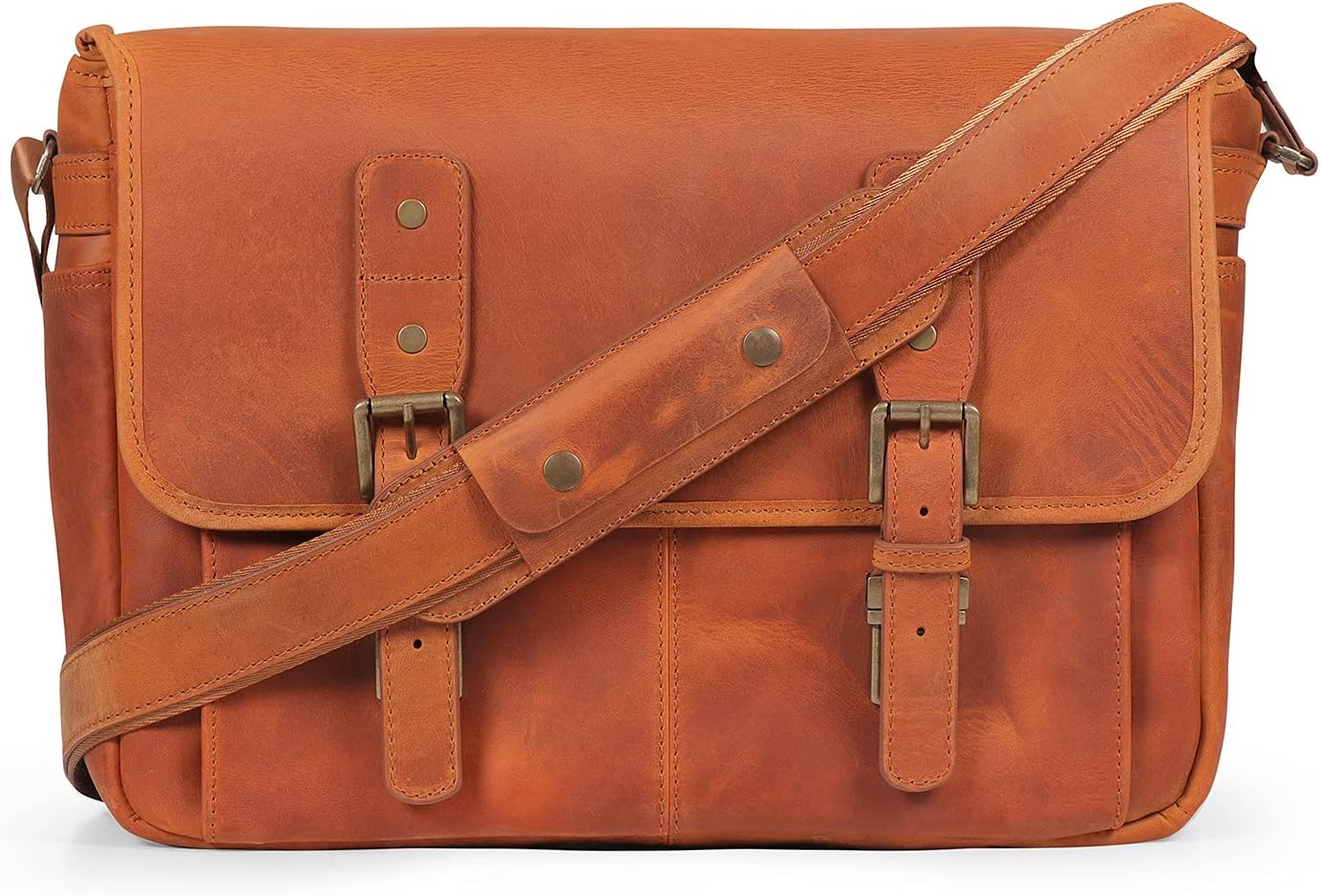 MegaGear Italian Leather Messenger Bag, Lightweight Unisex Business Briefcase Satchel Portfolio, Multi Compartment