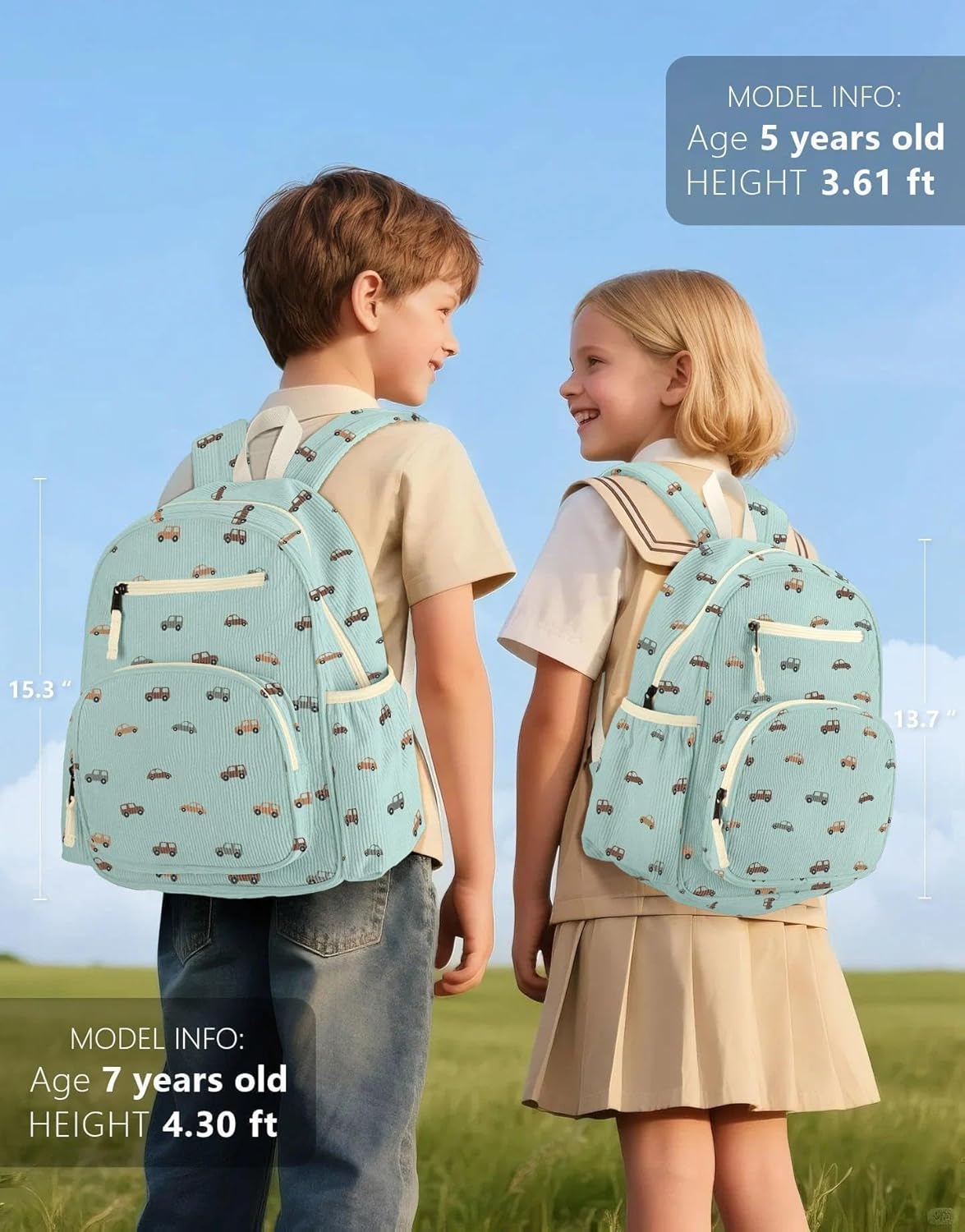 Corduroy Toddler Backpack for Boys 2-5, Cute Kids Backpacks Boys - Preschool Kindergarten Backpack 13.7" H Fit Folder