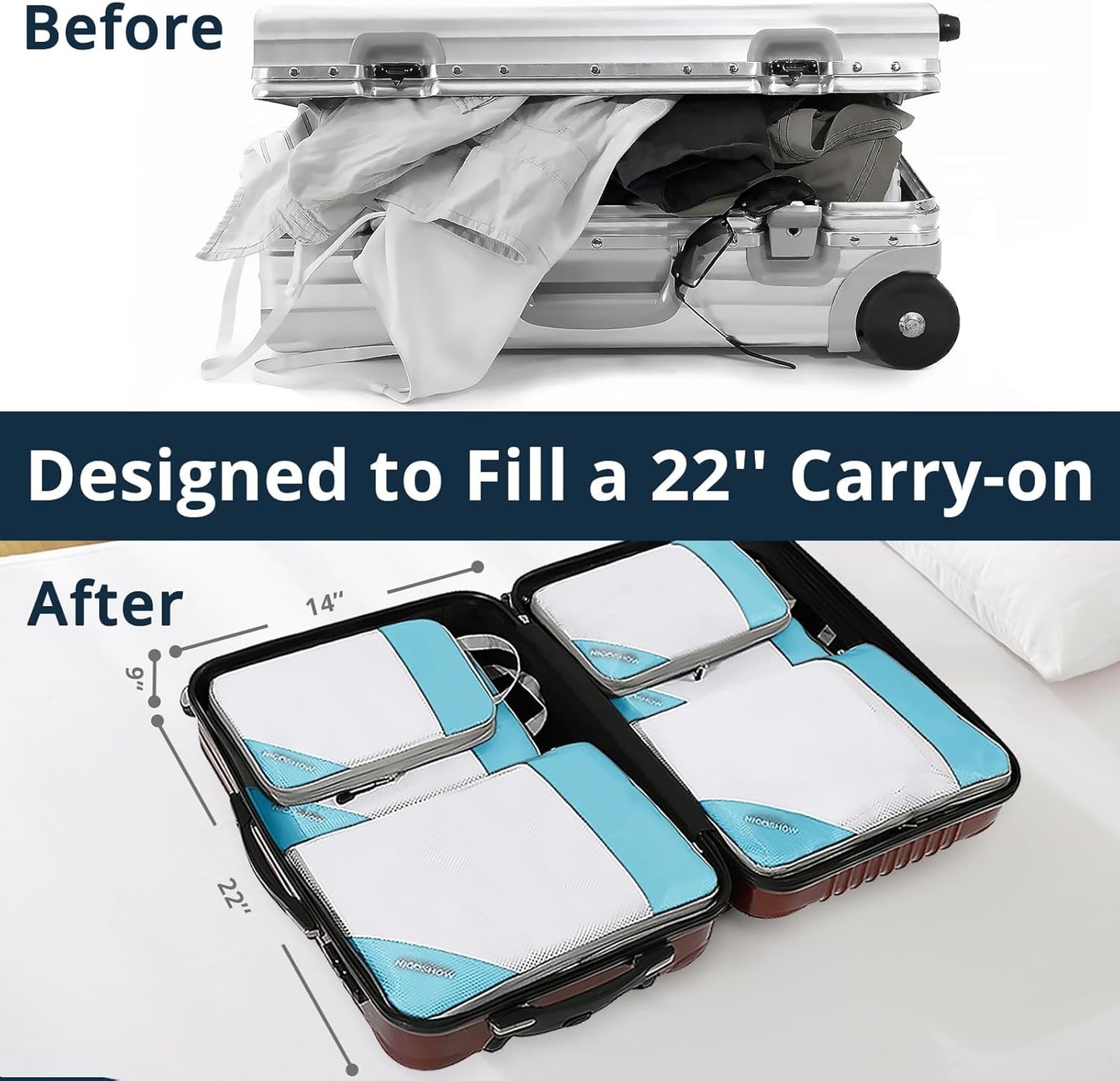 9 Set Compression Packing Cubes for Travel - Compressible, Lightweight, and Space-Saving Packing Cubes, Travel Essentials for Women, Teal