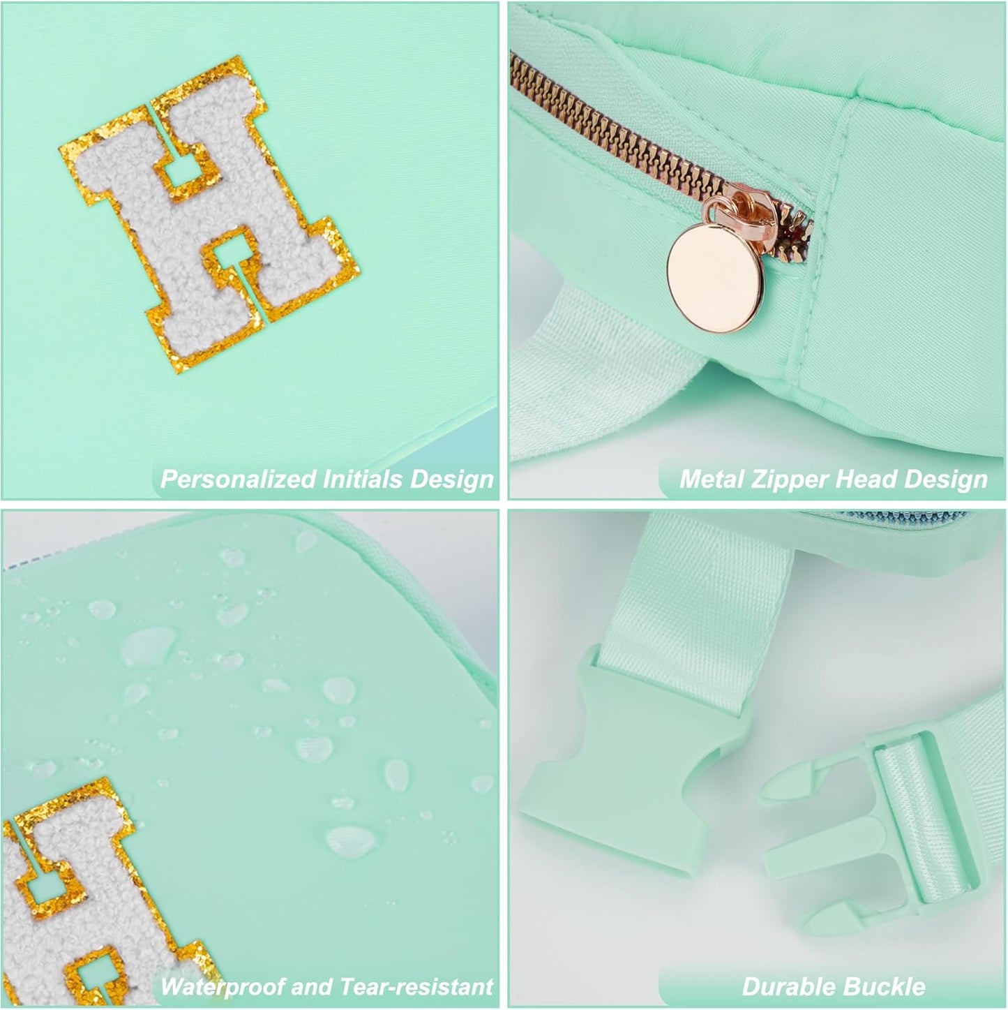 Belt Bag Fanny Pack Crossbody Bags with Initials Cute Stuff Birthday Gifts for Teenager Girls Trendy Stuff for Teens - White H,Light Green Bag