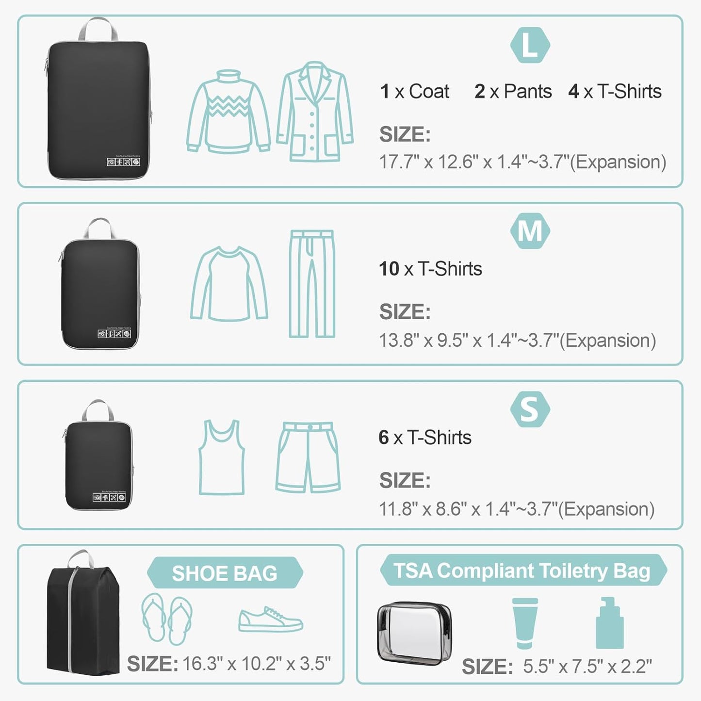 Cambond Compression Packing Cubes for Travel Women - Travel Bags Luggage Organizers Travel Essentials Compression Cubes for Travel Carry on Suitcases Organizer
