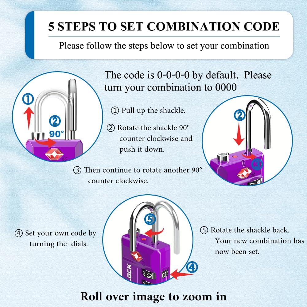 TSA Approved Travel Luggage Locks, Open Alert Combination Lock for School Office & Gym Locker,Toolbox, Pelican Case,Easy Read Dials- 1, 2 & 4 Pack (1, Dark Purple 2 Pack)