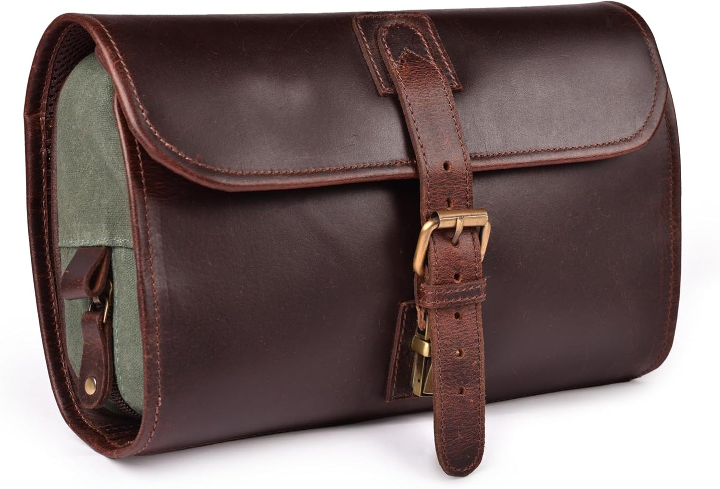LEATHER VILLAGE Hanging Leather Toiletry Bag for Men & Women, Handcrafted Vintage Cosmetic & Shaving Organizer Travel Dopp Kit Shower Bag - Cherry