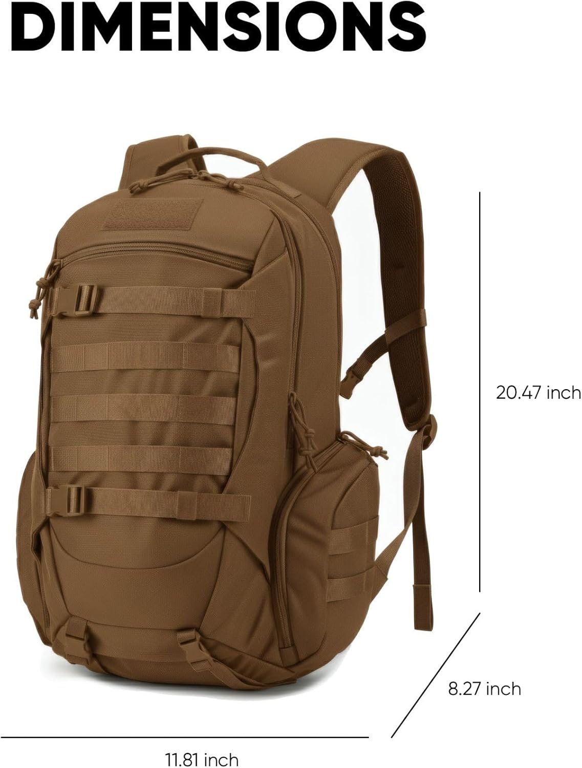 35L Tactical Backpack for Men, MOLLE Military Bug Out Bag, Waterproof Rucksack for Hiking with Hydration Port Tan