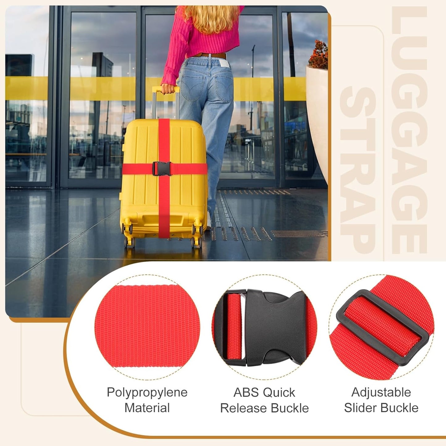 MECCANIXITY Luggage Straps with Quick-Release Buckle Adjustable Suitcase Belt Strap for Suitcase Briefcase Backpack Travel, Red, Pack of 4