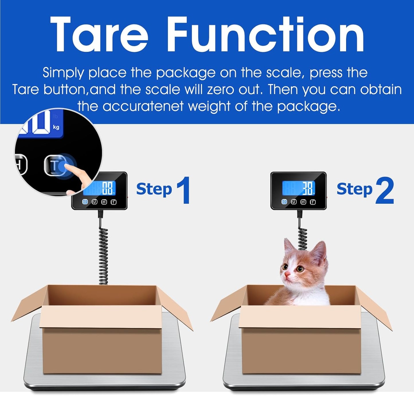440lb Luggage Scale Accurate to 0.35oz, Heavy Duty Digital Shipping Package Weight Scale with LCD, Tare/Hold, USB & Battery Powered, for Father's Day, Small Business, Warehouse & Home Use