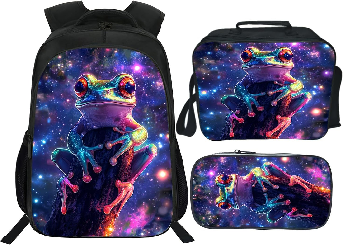 Klymax Frog Backpack Animals Kids Schoolbag with Lunch Box Bag Pencil Bag 3pcs Bookbag Sets for Boys Girls