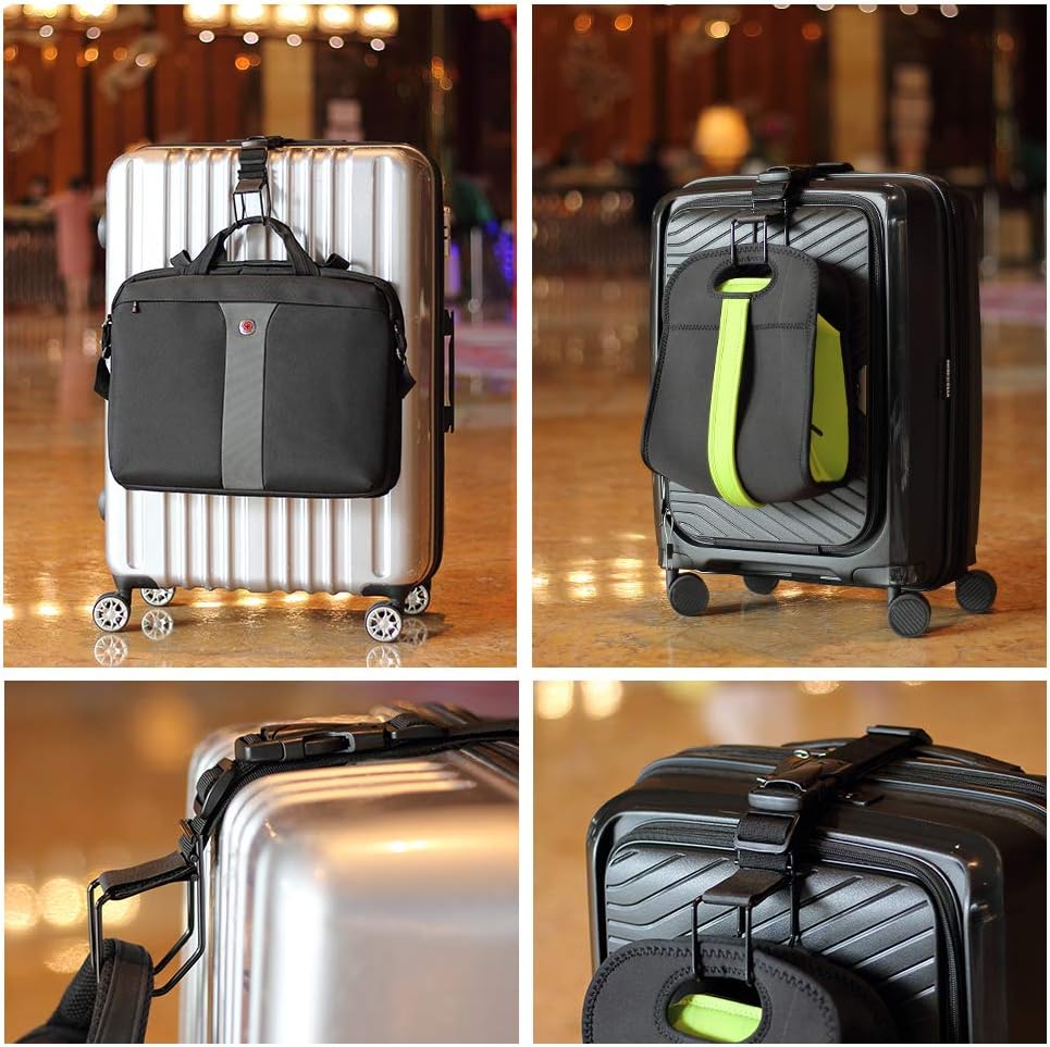 Luggage Hook Strap,J Hook for add a Bag Luggage,Multi Adjustment Bag Strap Hook with Hands Free(Black-Middle Size)