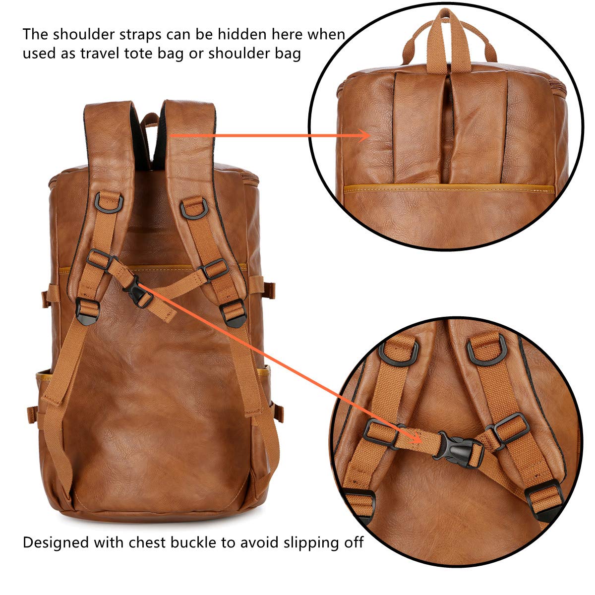 Baosha Stylish Vegan Leather Men Weekender Travel Duffel Tote Bag Backpack Travel Hiking Rucksack