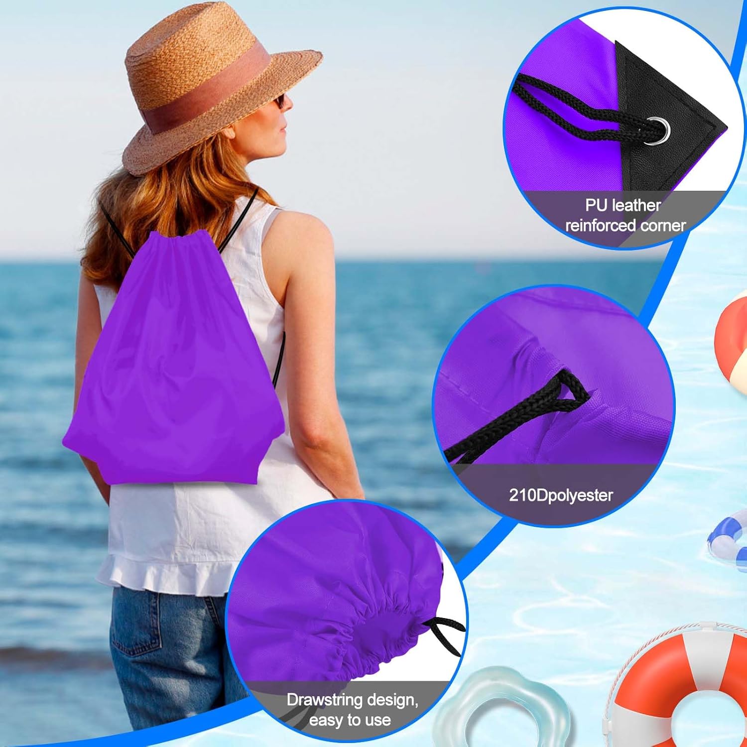 PLULON 2Pcs Drawstring Bags Bulk Drawstring Backpack Black Purple String Backpack Cinch Sack Sport