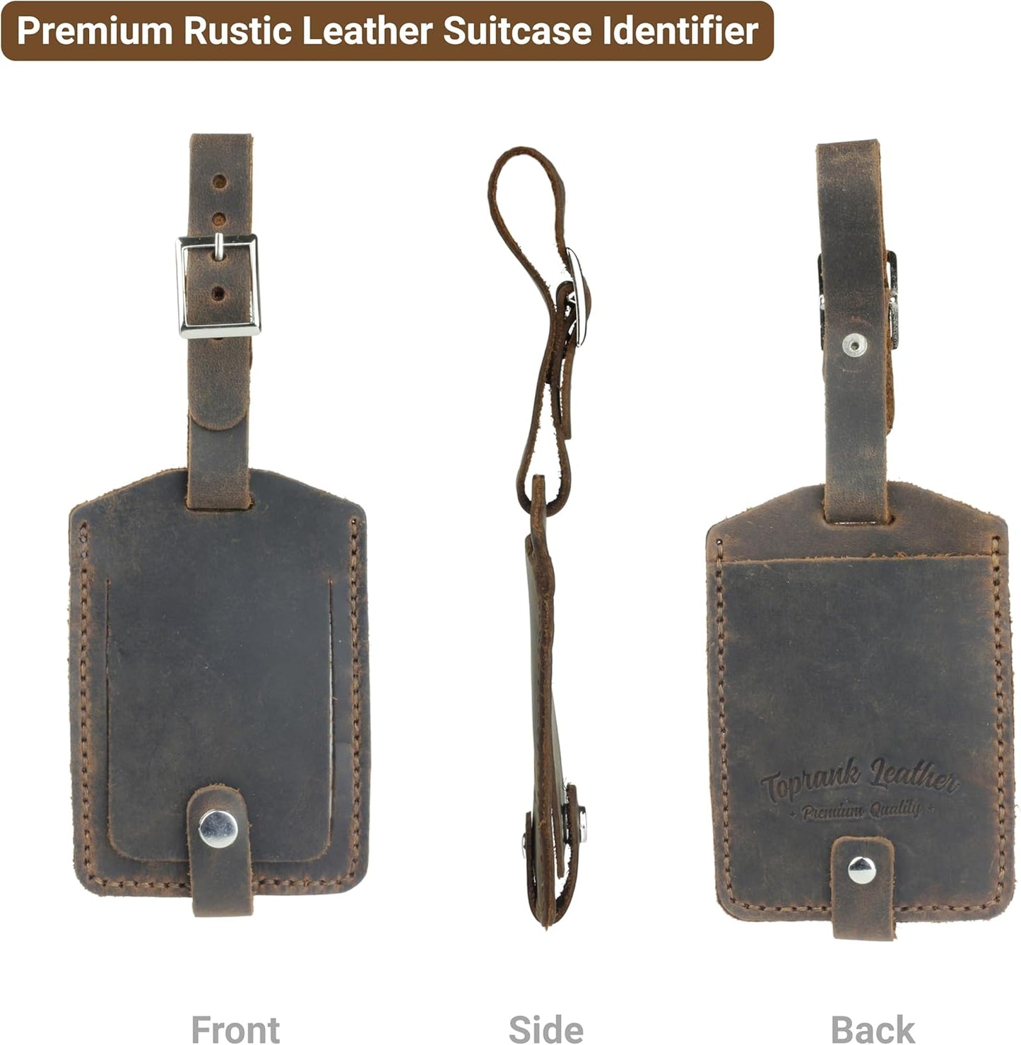 Toprank Leather Genuine Luggage Tags – Durable Leather Bag Tags for Travel, Baggage & Accessories (Tan)