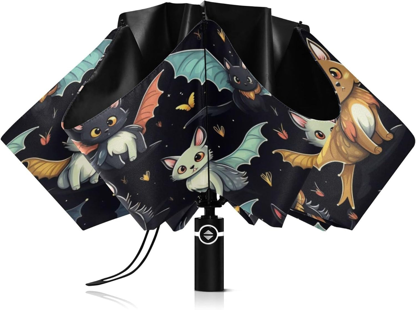 Automatic Folding Umbrella Windproof Strong, UV Protection Compact Black Gothic Moon Spider Webs and Bats Sun Rain Sun Rain Travel Umbrellas for Women Men