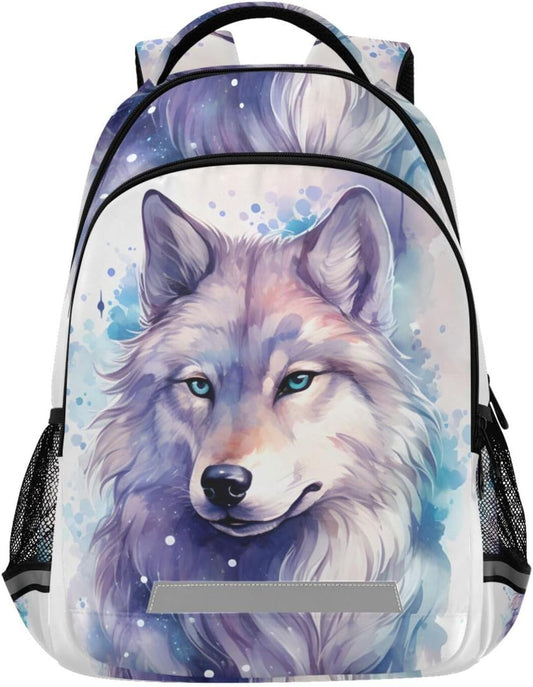 Wolf Watercolor Backpack for Boys Girls Elementary School Bag Kids Bookbag Travel Rucksack