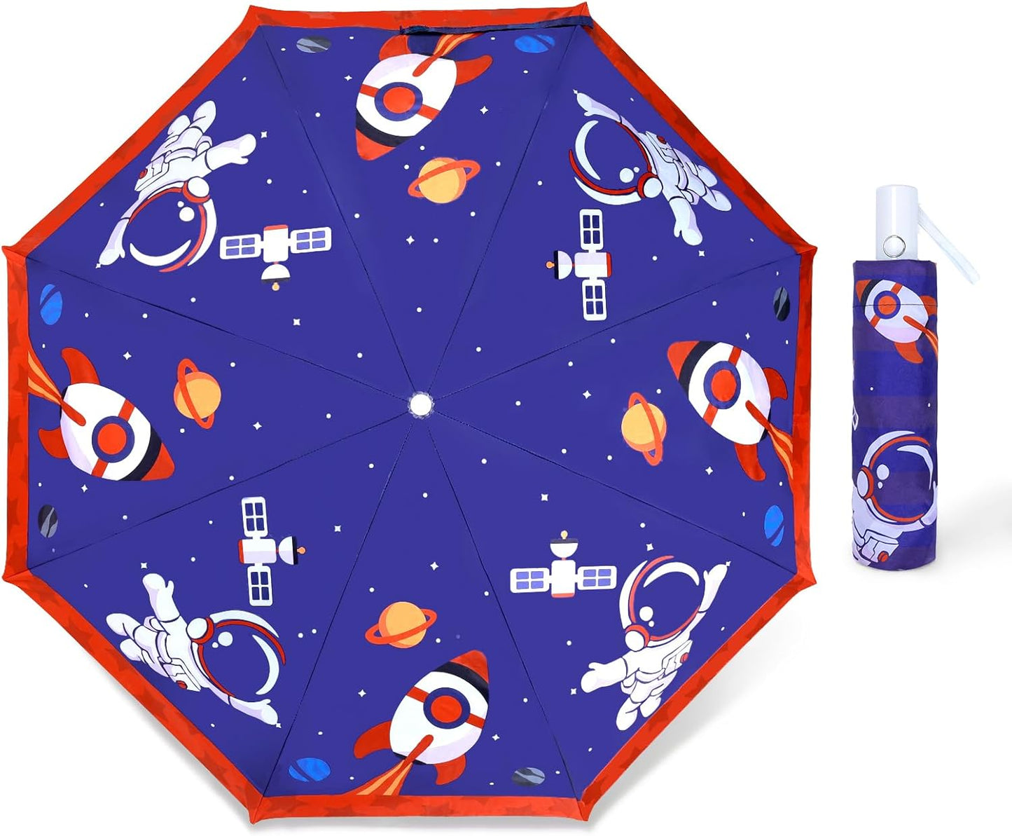 Kids Folding Umbrella Auto Open/Close Anti-rebound Safe Design UV Resistant Automatic Children Travel Umbrellas 8 Rib Reinforced Canopy 360° Reflective Strip Lightweight Cute Umbrella for Girls & Boys