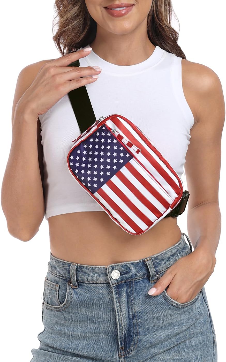 HDE Belt Bag 2L Fanny Pack Cross Body with Adjustable Strap Travel Waist Pack - USA Flag