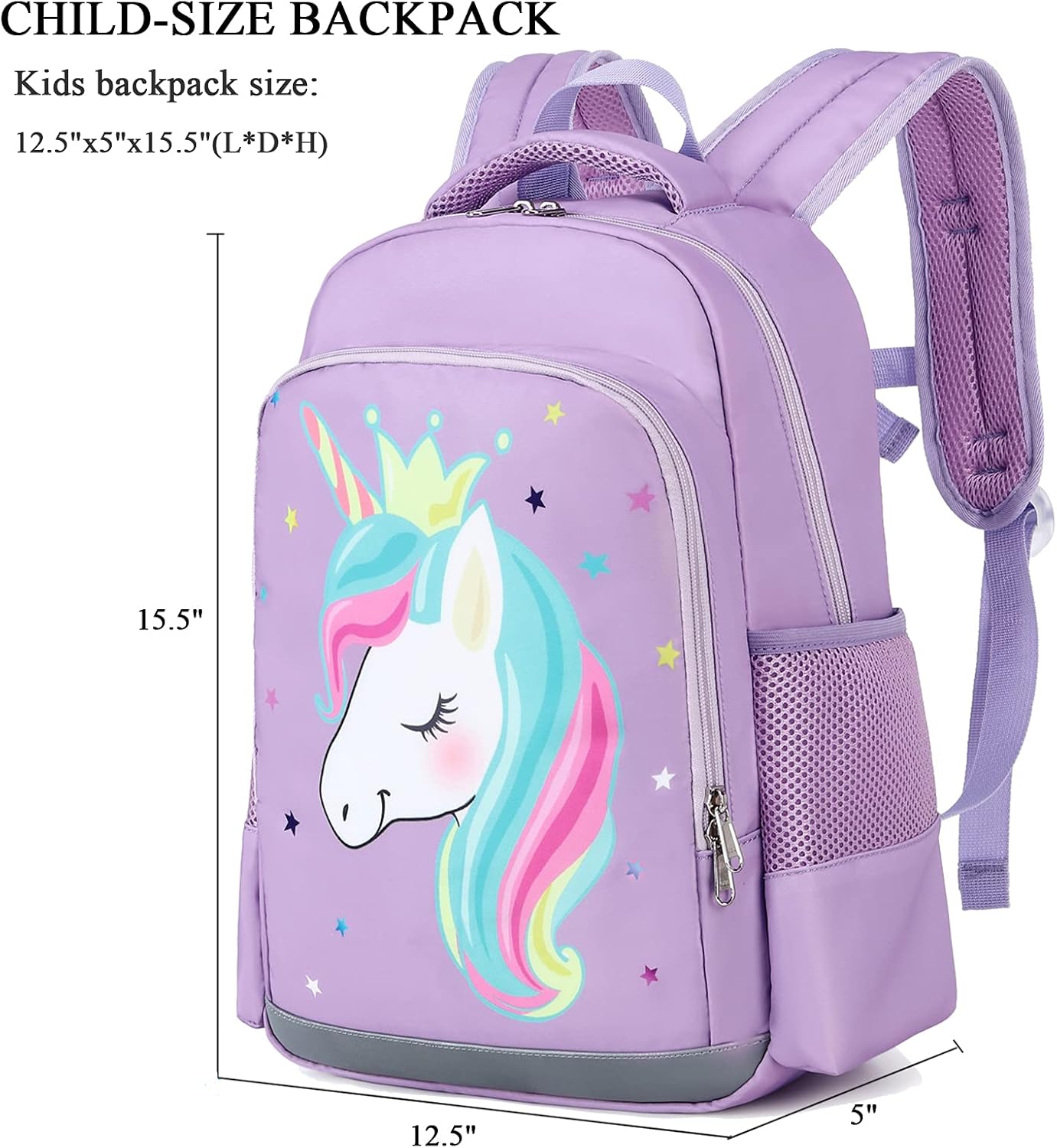 Octsky Unicorn Backpack for Girls, Kids Preschool Backpacks Cute Lightweight With Chest Strap and Lunchbox (Unicorn-Purple)