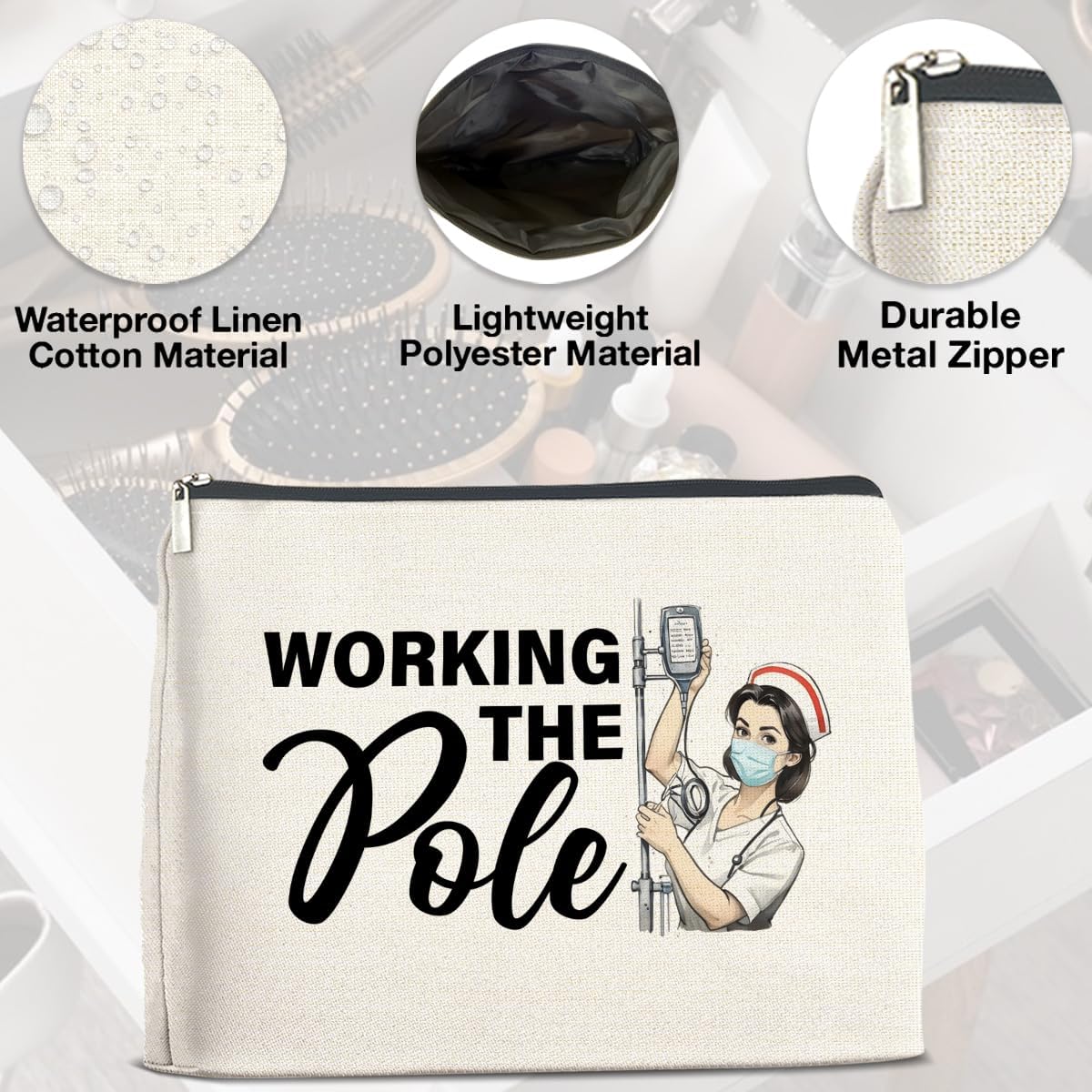 Nurse Gifts Makeup Bag, Funny Nurse ICU Nurse ER Nurse RN Appreciation Gifts, Nurse Graduation Gifts, Working The Pole Nurse Zipper Makeup Pouch