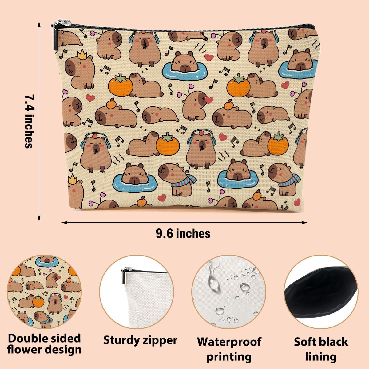 Cute Capybara Makeup Bag, Capybara Gifts for Women, Capybara Lovers Cosmetic Bag Travel Organizer Bags Makeup Pouch, Capybara Stuff Animal Lovers Gifts for Girls Niece Christmas birthday Gifts