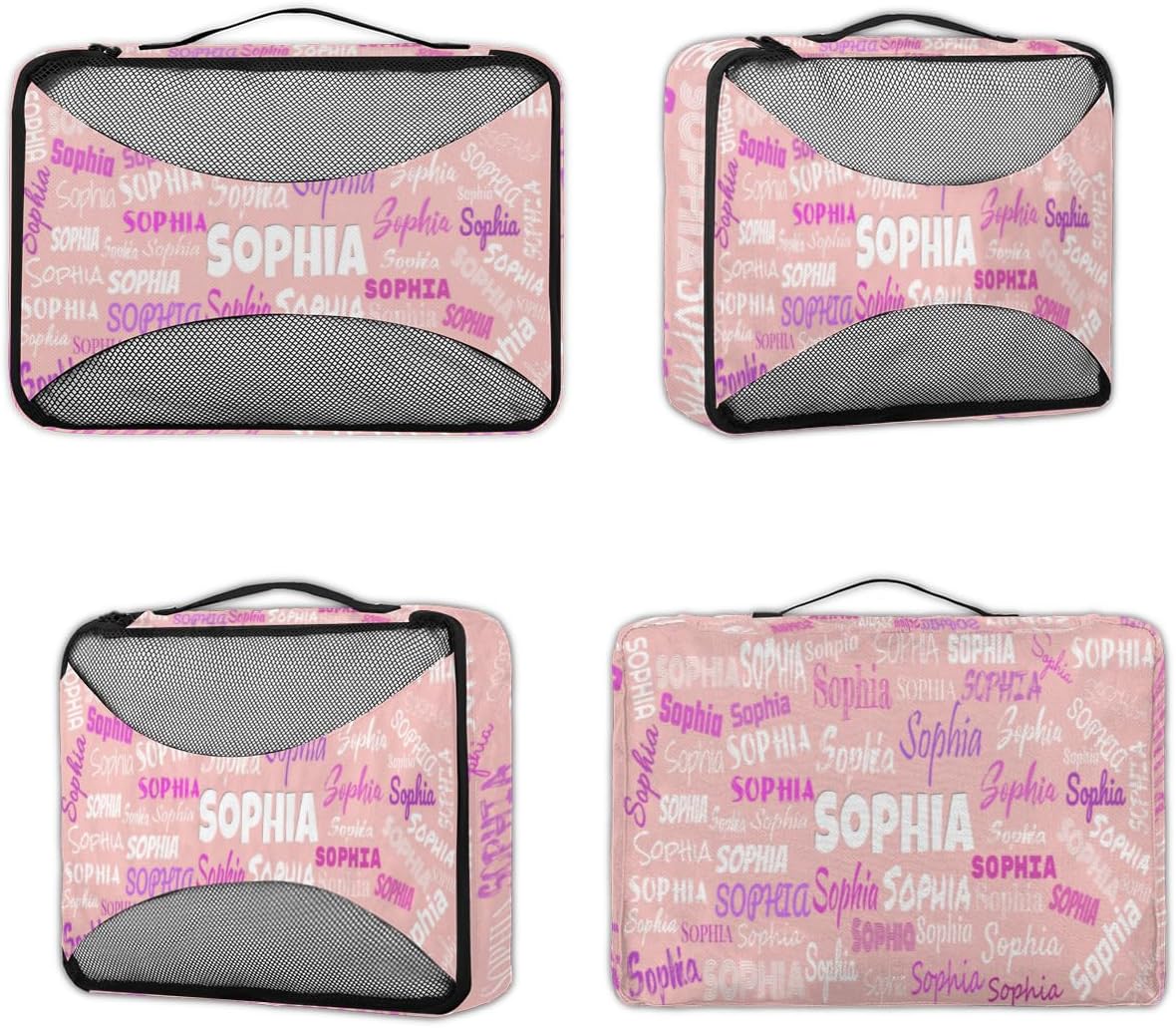 Custom Name Compression Packing Cubes Luggage Organizer Bags for Travel, Pale Pink Double Zipper Packing Cubes for Suitcases