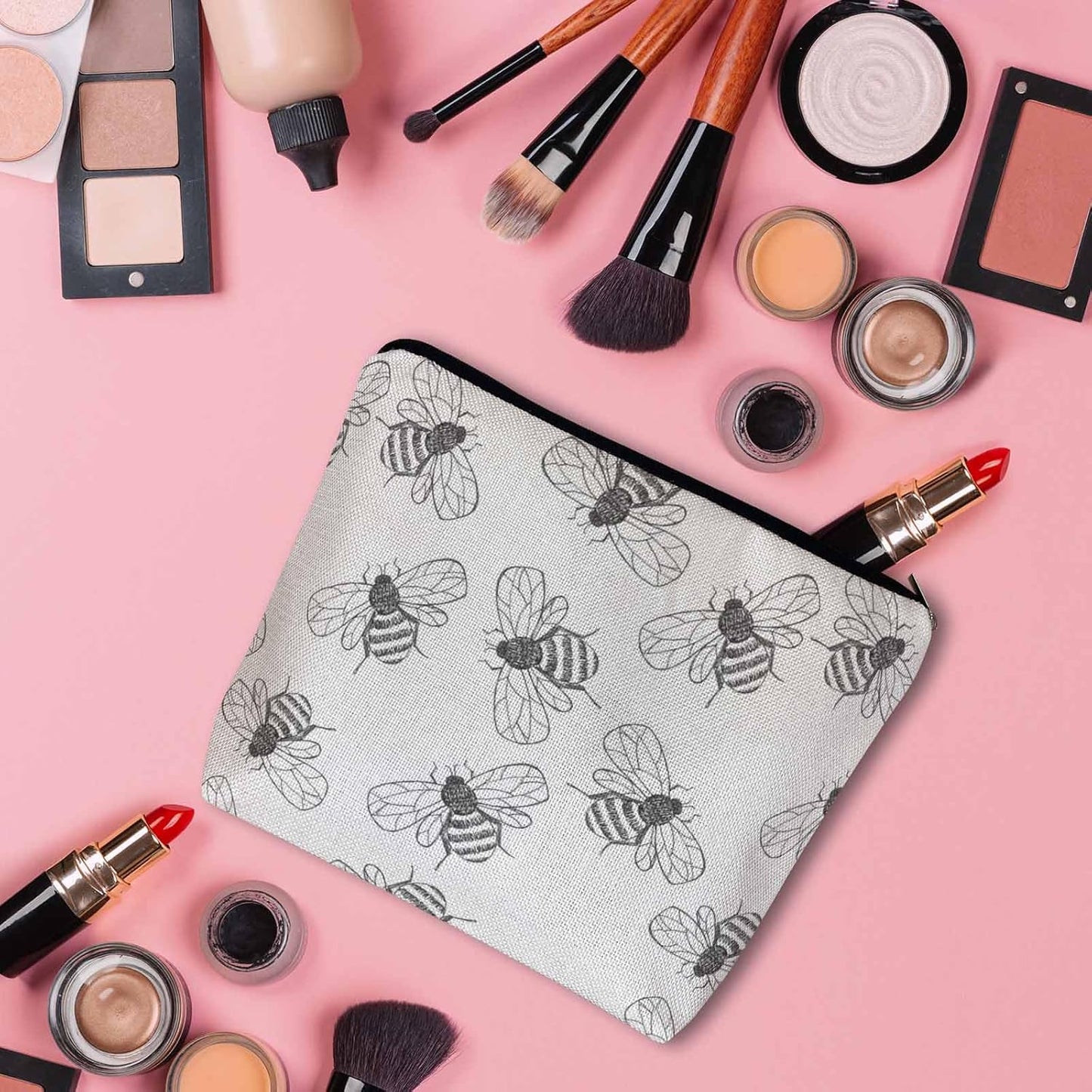 Bumblebee Makeup Bag For Women, Adorable Cosmetic Bag Makeup Bags, Gray Animal Bee Bumblebees Zipper Bag Travel Bags Toiletry Organizers Pouch Bags Washing Bags For Gym Bathroom
