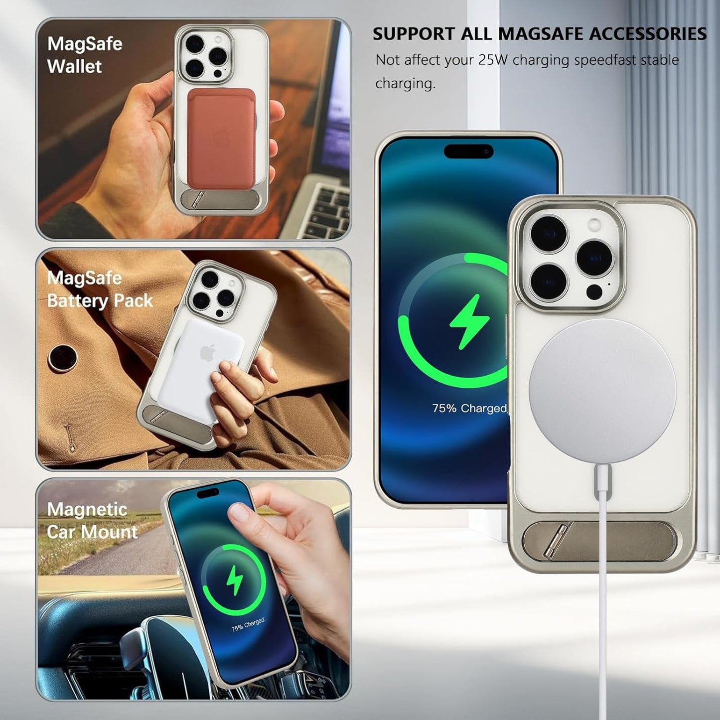 Tikoo Strong Magnetic for iPhone 16 Pro Case with Magsafe and Built-in Invisible Kickstand Slim Translucent Matte Military Grade Protective Phone Case for iPhone 16 Pro 6.3”