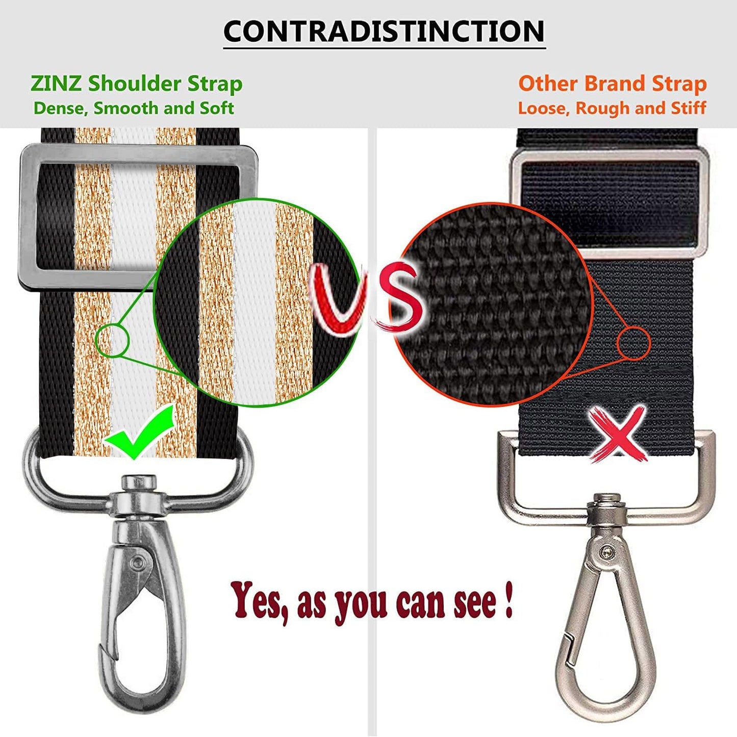 ZINZ Shoulder Strap, 57" Padded Adjustable Shoulder Bag Straps Replacement for Bags with D-Ring（TH01B05）