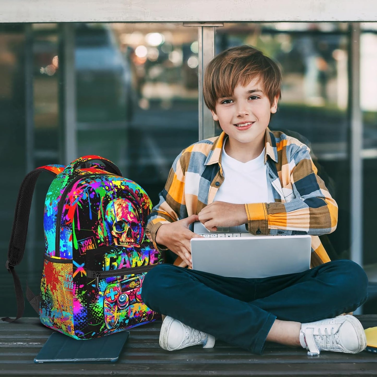 Video Game Backpack for Boys Backpacks for School Boys Graffiti Gaming School Bookbags for Kids