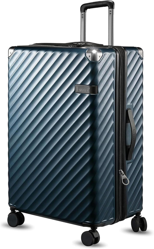 LUGGEX Luggage with Spinner Wheels, Polycarbonate Expandable Hard Shell Suitcase, Checked Large 28 Inch, Navy