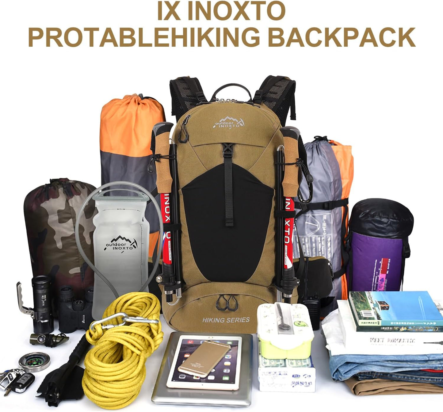 Hiking Backpack, Waterproof Hiking Daypack with 3L Water Bladder and Rain Cover, Lightweight Travel