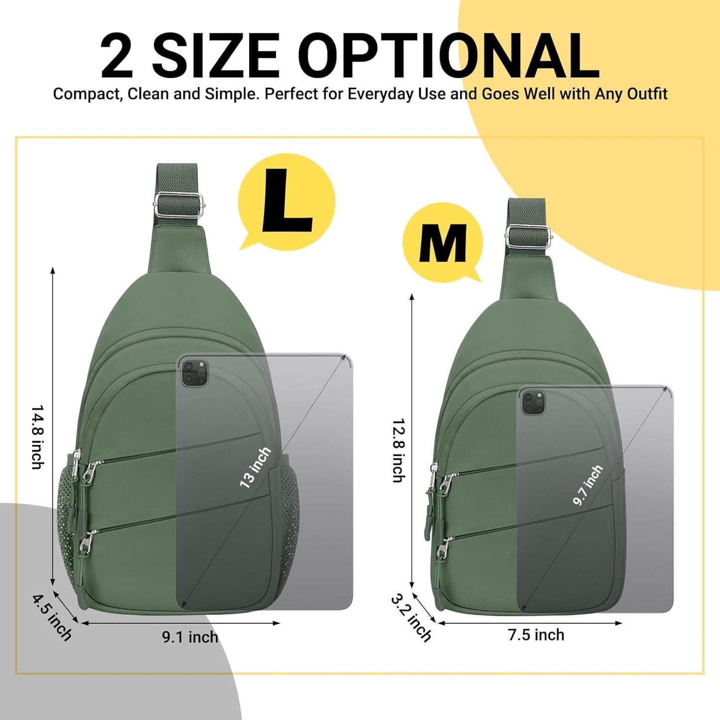 Crossbody Bags for Women, Sling Bag for Men, Small Hiking Backpack Anti Theft Lightweight for Outdoors Travel （L, Sage Green）