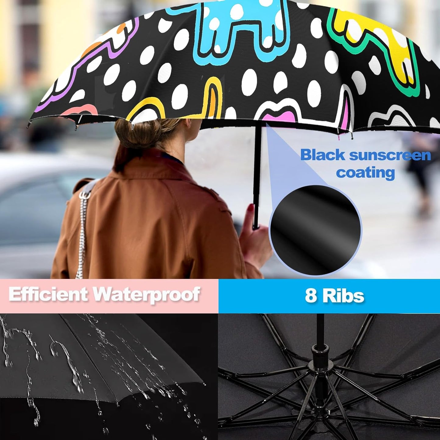 Small Travel Folding Umbrella for Girl, Portable, UV, SunShade, Compact, Automatic, Rain & Wind
