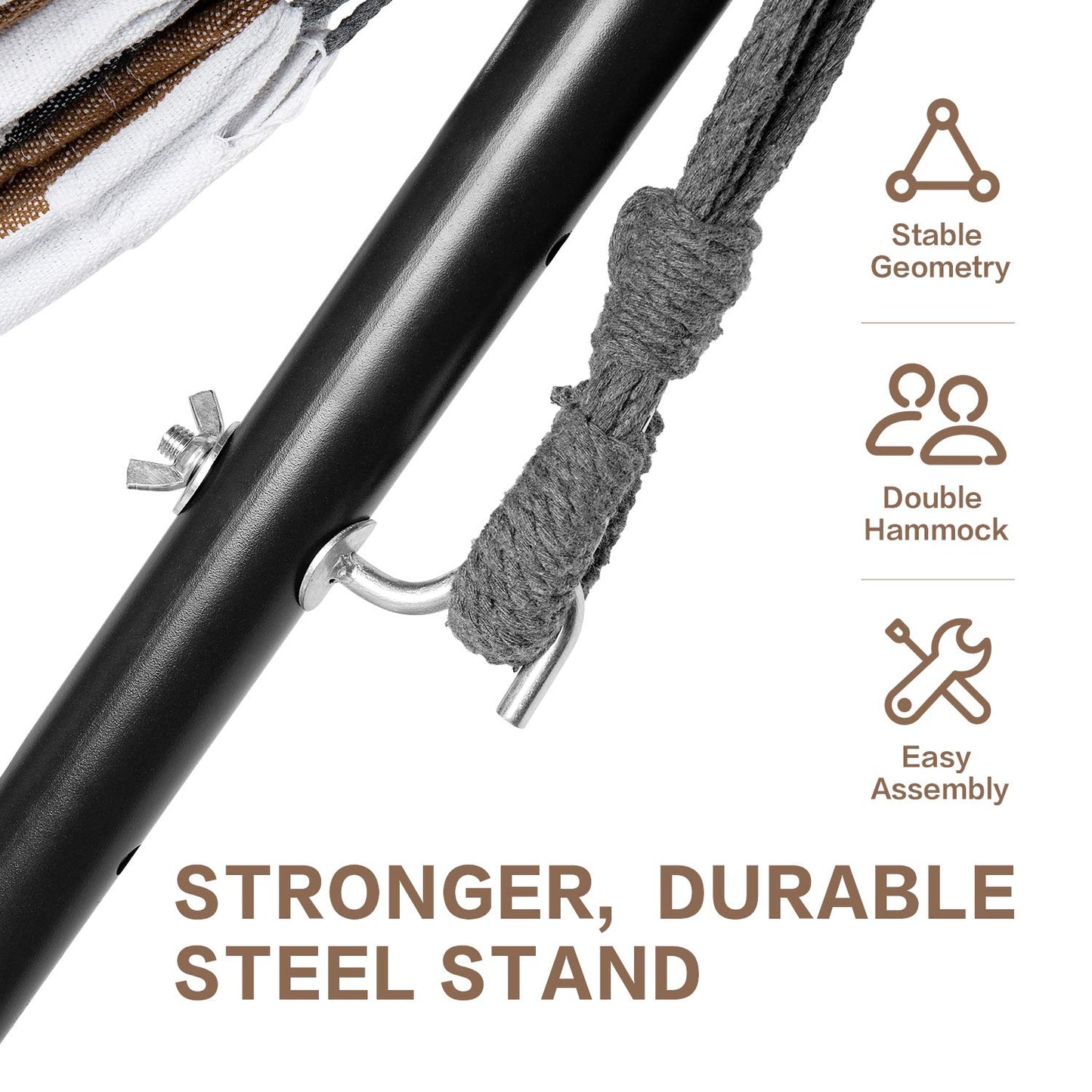 PNAEUT Double Hammock with Stand for Outside, Heavy-Duty, Portable (Coffee)