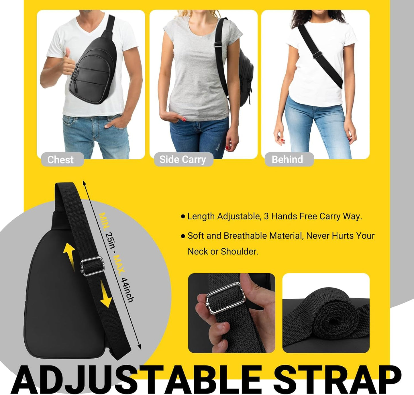Tuwubi Crossbody Bags for Women, Sling Bag for Men, Small Hiking Backpack Anti Theft Lightweight for Outdoors Travel (M, Black)