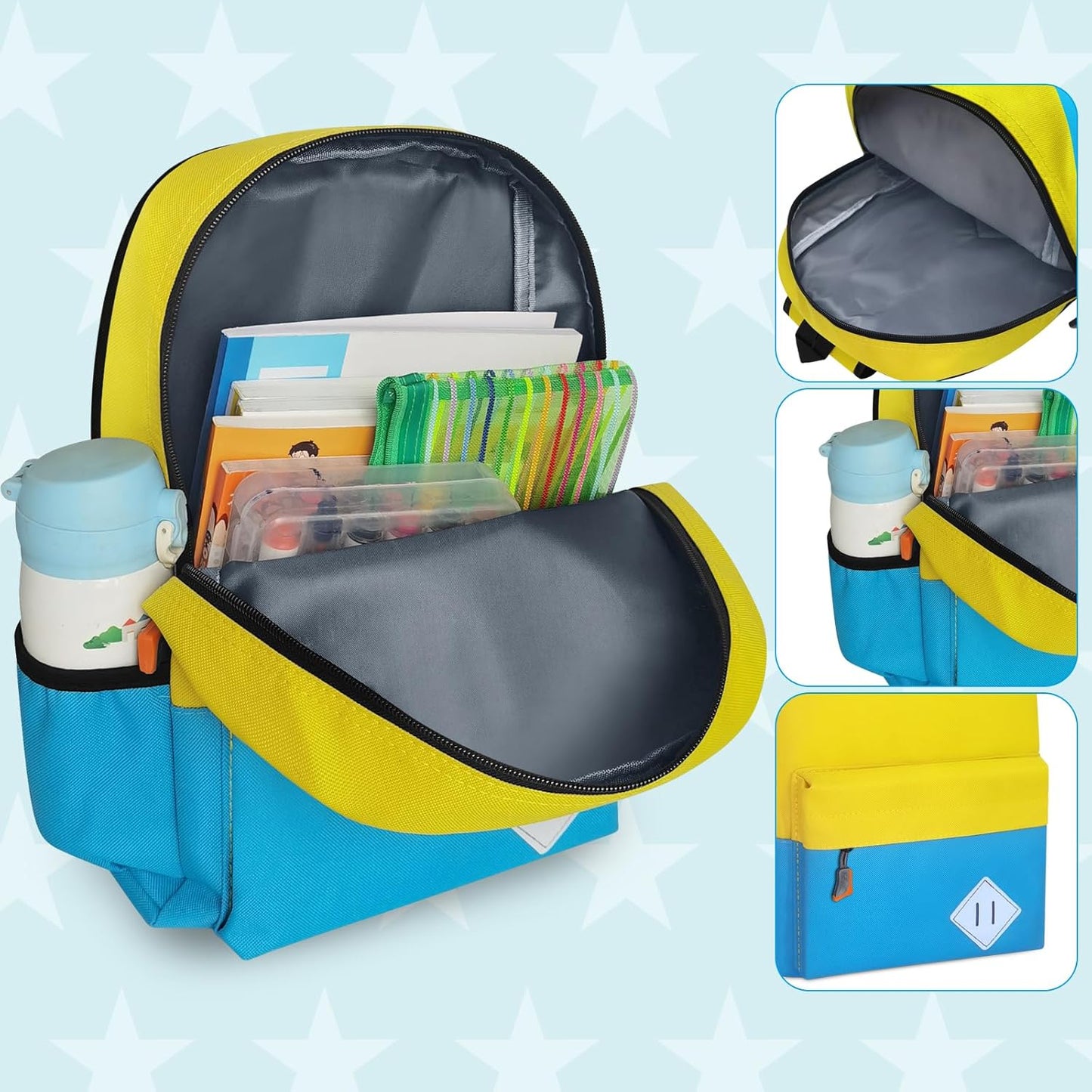 Little Kids Backpack for Girls Boys - Toddler Preschool Backpack School Bag Cute Kindergarten Backpack for Aged 3-6, Yellow Blue