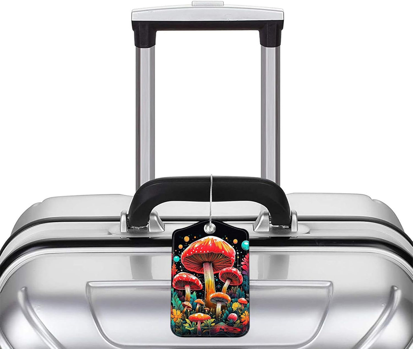 2 Pack PU Leather Luggage Tag for Suitcase Red Mushroom Suitcase Tags with Privacy Name ID Label and Stainless Steel Loop for Travel Bag