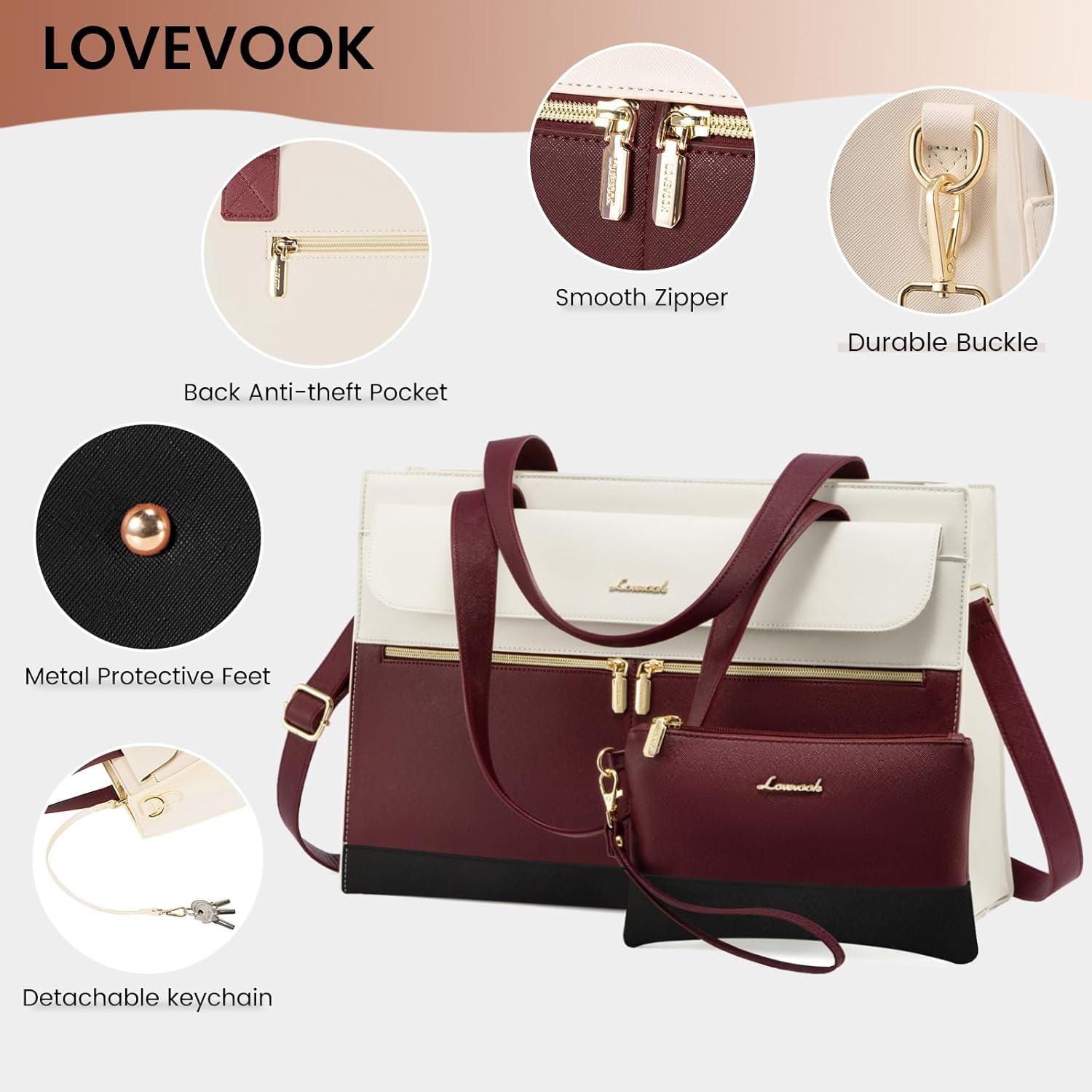LOVEVOOK Laptop Tote - 15.6 Inch Professional Leather Computer Briefcase - Waterproof Shoulder Bag