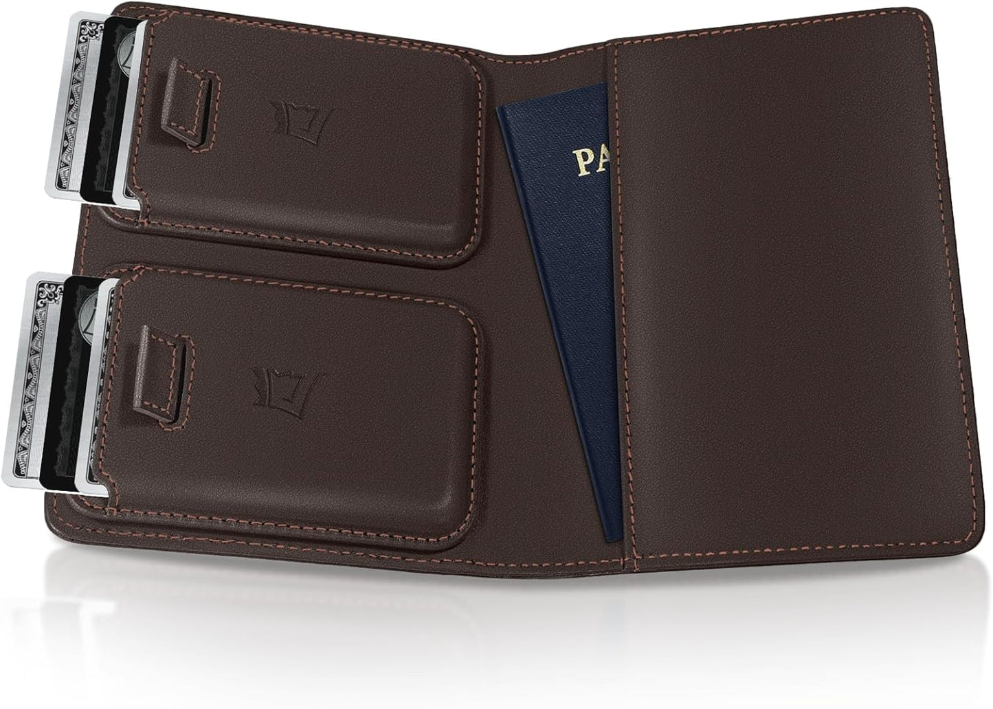 Kings Loot Passport Holder Wallet – RFID Blocking Leather Travel Wallet with Built-in Airtag Holder – Holds 1-6 Cards & Passport – Easy Pull Tab – Slim & Stylish Wallets (Truffle/Engraved)
