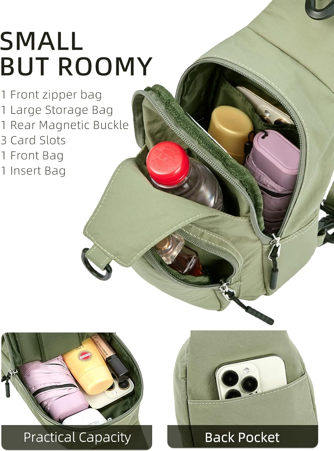 WESTBRONCO Small Sling Bag for Women Nylon Crossbody Sling Backpck Lightweight for Travel Casual Daily