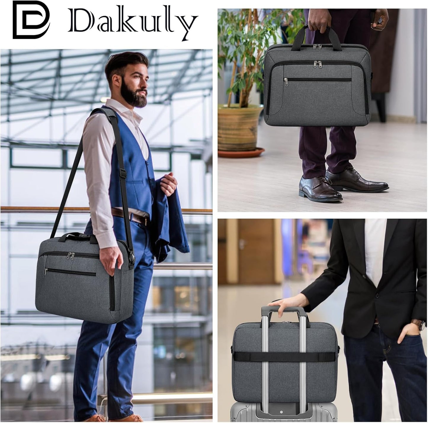 Dakuly Laptop Bag 17.3 Inch Laptop Briefcase Large Waterproof Laptop Case for Men Women Business Office Work Computer Bag 17 Inch Adjustable Shoulder Messenger Bag, Grey