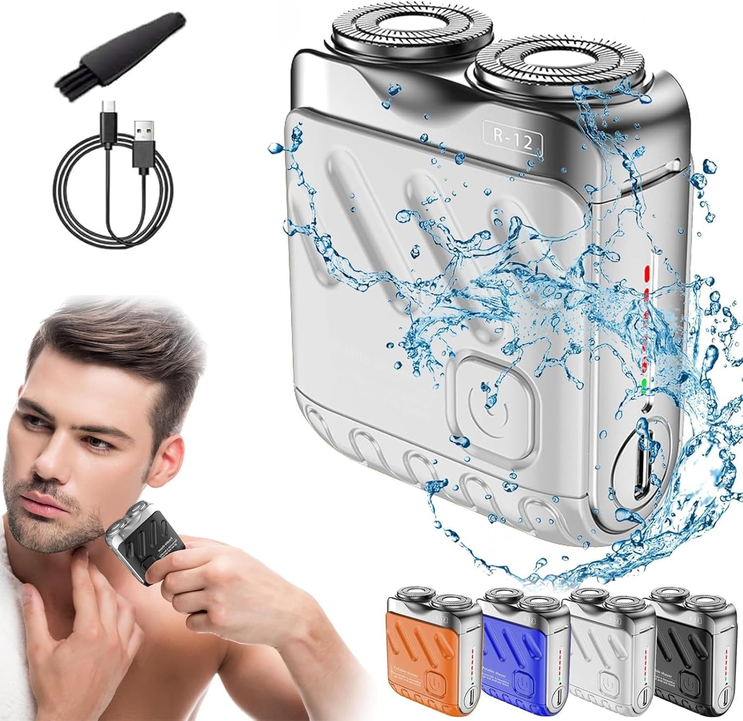 Skyworl Mini Shaver, Beard Shavers Portable Suitcase Design, Mini Portable Electric Shaver for Men Waterproof, Fast Charging Long Battery Life Double-Ring Magnetic Cutter (Silver)