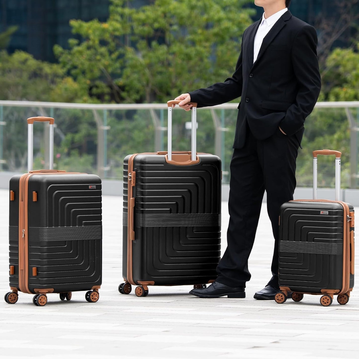 Romswi Luggage Sets 3 Piece Expandable PC+ABS Suitcases, Durable Hardshell Lightweight Suitcase Set with TSA Lock Dual Spinner Wheels, 20/24/28 Inch,Black