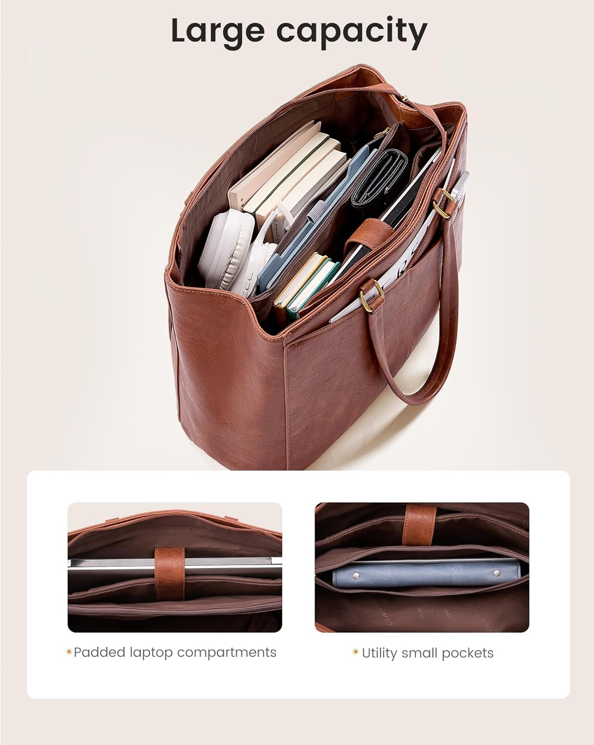 LOVEVOOK Lunch Bag, Tote Bag for Women with Insulated Lunch Compartment, Laptop Work Tote Bag for Teacher, Nurse, Travel, College, Daily,15.6 Inch