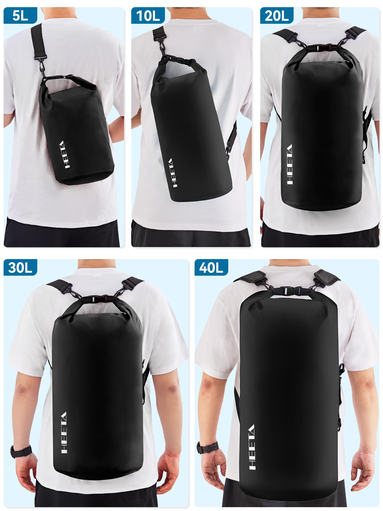 HEETA Waterproof Dry Bag for Women Men, Roll Top Lightweight Dry Storage Bag Backpack with