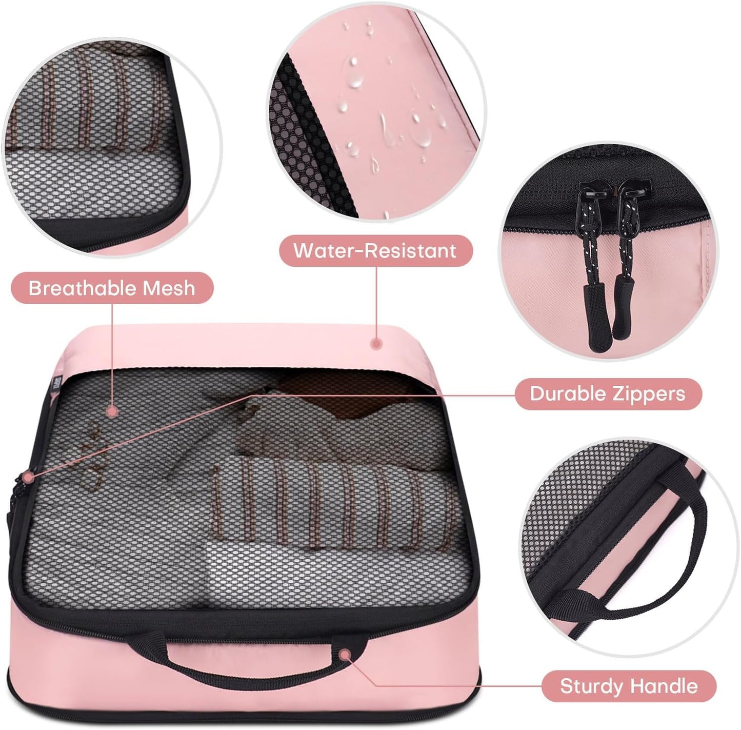 4 PCS Set Compression Packing Cubes for Travel, Lightweight Packaging Organizer Bags for Carry On